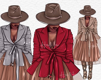 Fashion girl clipart Planner girl clipart Fashion illustration Fashionable women clipart African American clipart Afro girls clipart
