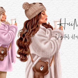 Winter clipart, Cozy winter clipart, Snow Snowing  Clipart, Christmas City girls, Fashion girls clipart, digital stickers Commercial use