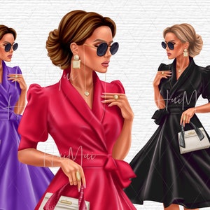 Fashion illustration prints for planner, Spring Summer Fall Girl Clipart, Cute Brunette Girl, woman with evening dress png download
