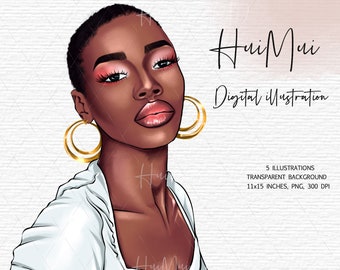 Afrikanische Frauen Illustration kurze Haare African American Clipart Black Women Fashion Mädchen Clipart Digital Planner Sticker Afro Mädchen Clipart