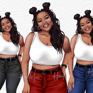 Jeans Mädchen Clipart, Jeans Girl Clipart, Curvy Girl Clipart, Fashion Girl Clipart PNG, Afro American Clipart, Afro Girls Clipart