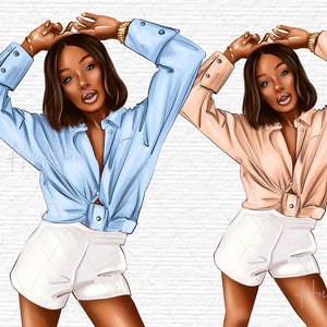 Girl Boss Illustration Clipart, Denim girl clipart, Fashion clipart, Fashion girl clipart, Jeans girl clipart, African American clipart
