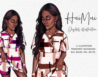 Fashion illustration African American Clipart Fashion Girl Clipart Black Girl Magic Clipart Black Woman PNG