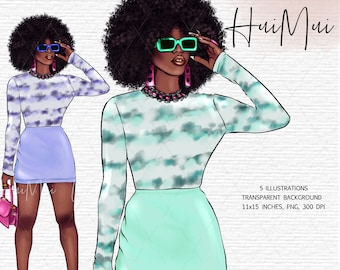 African American Woman Transparent Background Clipart 80s fashion Black Girl Magic Fashion Bright colors  Afro woman commercial use