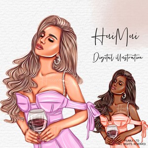 Women clipart with pink purple yellow blue dress, Blond Brunette girl PNG, Cute Clipart, Digital  Download, Boss babe