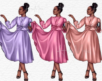 African American Queen Clipart, Long Prom Evening Dress clipart, Fashion clipart Woman PNG,  Black girl magic download