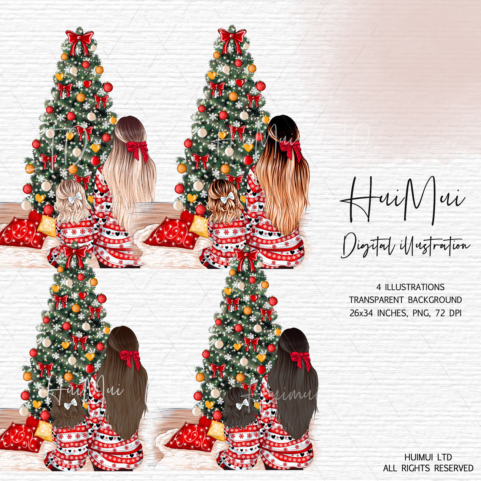 Christmas Clipart Mother and Daughter Christmas Tree Gifts - Etsy