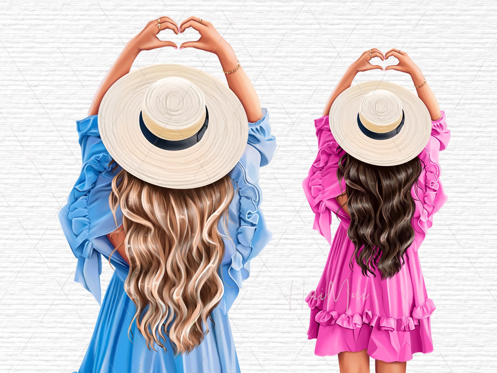 Summer Girl Clipart girl in back clip art Cute long hair blond girl art Brunette woman png cute Fashion illustration prints for planner