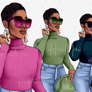 Fashion Planner Diva Clipart African Woman Digital Illustration Afro women png girl clipart Africa Clipart Procreate drawing Short Hair Art