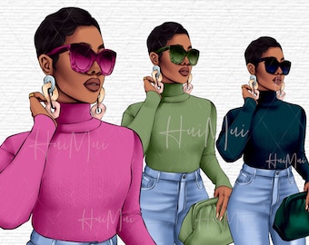 Fashion Planner Diva Clipart African Woman Digital Illustration Afro women png girl clipart Africa Clipart Procreate drawing Short Hair Art