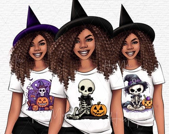 Cute Halloween Clipart Halloween Black Witch Fashion Clipart per sublimazione Scheletro png Stagione spettrale Uso commerciale Teschi Clip Art PNG