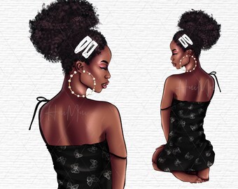 Clipart de moda afroamericana, Clipart de chica de moda callejera, Clipart de black woman, Portada de planificador de moda, jefa de dama