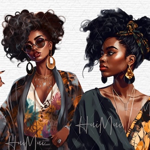 African American Girl in Summer Outfit Clipart, Black Woman clipart, African American fashion clipart, Black Girl clipart