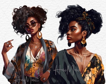 African American Girl in Summer Outfit Clipart, Black Woman clipart, African American fashion clipart, Black Girl clipart