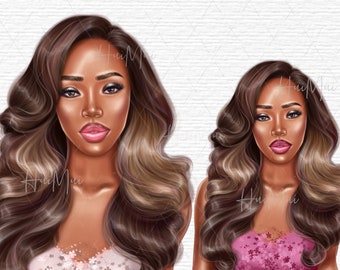 Fashion Girl ClipArt, African American Clipart PNG files,  Black Girl Clipart, Feminine Digital Stickers