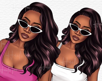 Beach time clipart Summer girls sublimation design Beach Girls Clip Art Fashion girl Swimwear digital download  Afro girls PNG files