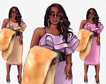 Fashion girl clipart, Fashion clipart, Fall girl clipart, Fall clipart, Black girl clipart, Black woman clipart, African American, Fall PNG