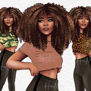 Summer African American Woman clipart Black Woman Natural hair Clip Art Fashion Girl PNG Black Woman with casual outfit free commercial use