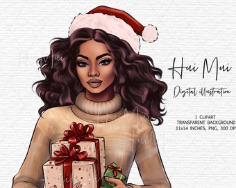Clipart ragazza Babbo Natale clipart ragazza di Natale clipart di Natale clipart di Natale clipart di inverno clipart di Boss babe clipart afroamericani
