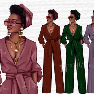 Black boss lady clipart black fashion women png fashion illustration black woman clip art commercial chic clip art watercolor black woman