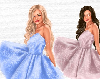 Planer Mädchen Clipart, Elegantes Prom Girl, Schöne Abendkleid Planer Sticker, Girly Grafik PNG digitale Zeichnung kommerzielle Nutzung