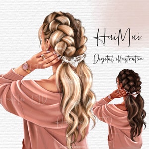 Fashion girl braids clipart, Fashionista Commercial use, Planner girl clipart, fashion girl illustration, cute girl clipart transparent