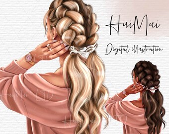 Fashion Girl Zöpfe Clipart, Fashionista Kommerzielle Nutzung, Planer Mädchen Clipart, Fashion Girl Illustration, süße Mädchen Clipart transparent