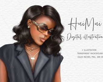 Clipart Boss lady, Clipart Fashion girl, Clipart femme, Illustration de mode, Clipart Boss babe, Clipart afro-américain PNG