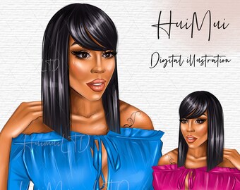 Mujer africana con cabello lacio png, Clipart de moda, Linda afroamericana, suministros de planificación digital de álbum de recortes, kit de pegatinas de planificador