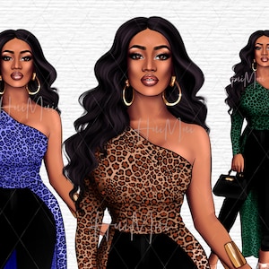 Woman clipart Girl boss clipart Black girl clipart Fashion girl clipart Fall PNG African American clipart Fashion clipart illustration