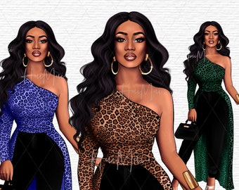 Woman clipart Girl boss clipart Black girl clipart Fashion girl clipart Fall PNG African American clipart Fashion clipart illustration
