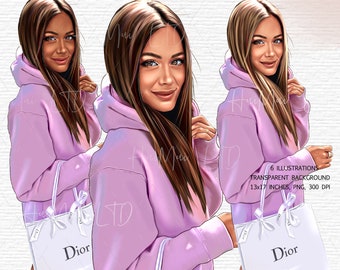 Clipart de garota de moda Planner girl clipart ilustração de moda garota chique clipart outono menina PNG designers bolsa ilustração aconchegante meninas arte