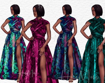 African Queen Clipart, Long Prom Evening Dress clipart, Fashion clipart, Fashion Woman PNG, African American clipart, Black girl magic