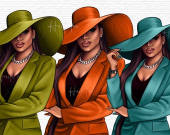 Boss lady clipart Girl boss clipart Black woman clipart Fashion clipart girl Black girl clipart for journals planners stickers covers