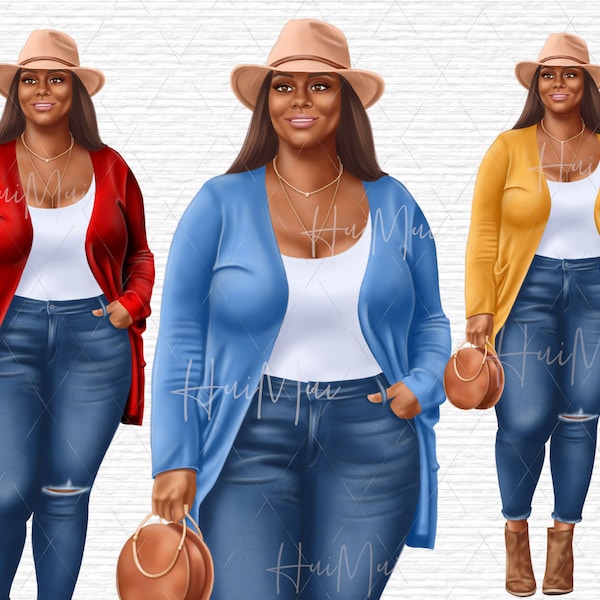 Denim girl clipart,  Jeans Girl Clipart, Curvy girl clipart, Fashion girl clipart PNG, African American clipart, Afro girls clipart