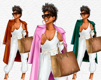 Clipart de niñas afro, Clipart afroamericano, Clipart de chica de moda, Pegatinas de planificador digital, Black Women PNG, Clipart de women face