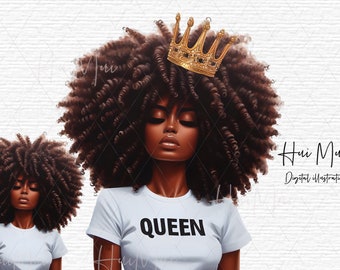 Clipart regina clip art regina nera Illustrazione della corona della ragazza nera Ragazza afroamericana Fashion Clipart PNG melanina Donna Clipart commerciale