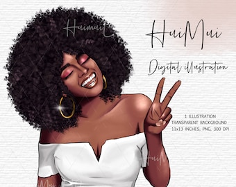 Smiling Black woman clipart Natural Afro Hair clip art Black girl clip art African American Woman PNG digital download fall fashion girl