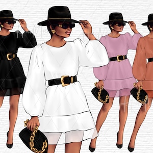 Girl boss clipart Boss lady clip art Short Hair Black woman Fashion clipart girl Black girl clipart Black women clipart free commercial use