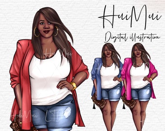 African American Women Clipart, Curvy Girl Clipart, Girl Boss Clipart, Afro Girls Clipart, Black woman PNG Commercial use graphics