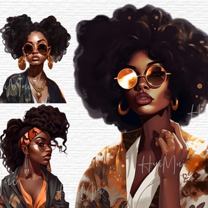 Summer African American Woman clipart, Black Woman Natural hair, Fashion Girl Clipart, Beach clipart, Black Woman PNG with long dress