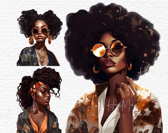 Summer African American Woman clipart, Black Woman Natural hair, Fashion Girl Clipart, Beach clipart, Black Woman PNG with long dress