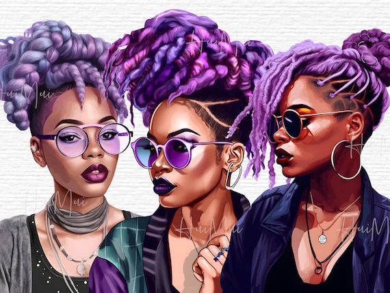 Black woman png Black girl PNG African American woman with purple Clipart purple girl clip art black girl magic midjourney black dread queen