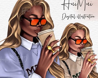 Fashion Girl Clipart, Designer Outfit, Fashion Illustration, Afro American Clipart, Afro Girls Clipart, Anzug Clipart, Mode Clipart