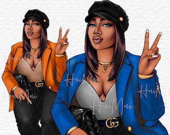 Diva clipart, Fashion girl clipart, Black woman clipart, Beauty clipart, digital download, planner girl clipart PNG