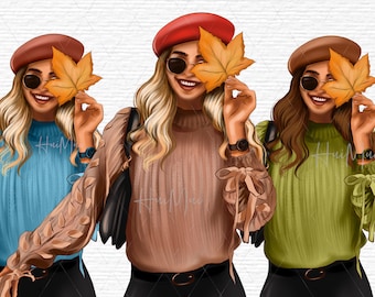 Herbst Clipart, Herbst, Fashion Girl Clipart, Fashion Illustration, Afro American Clipart, Afro Girls Clipart, Mode Clipart