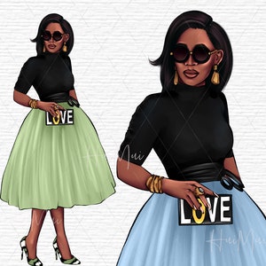 Black Woman Clipart Bundle, Black Girl clipart, Fashion girl PNG, Curvy girl clipart, African American clipart, Fashion planner cover
