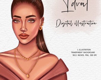 Fashion Planner Girl Illustration, Beautiful African American Clipart, Melanin Woman, DIY Scrapbook, Clip Art, Print on Demand, PNG File