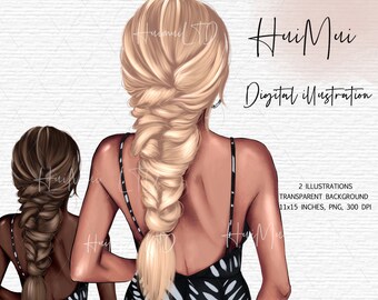 Summer Girl Clipart, Beach Clipart, Beautiful Blond Girl, Tropical Holiday, Vacation Clipart, Beach Fashion Clipart, Instant download