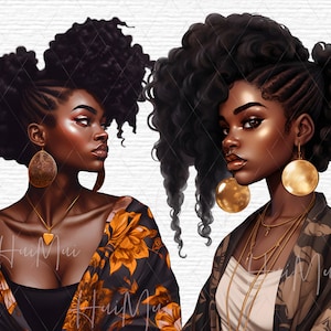 Png donna africana, Black Girl Magic, clipart moda donna, carino afroamericano, forniture per la pianificazione digitale dell&#39;album, kit adesivi pianificatore